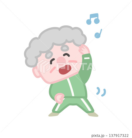 体操服を着た可愛い高齢者男性の運動イラストセット 体操服を着た可愛い高齢者男性の運動イラストセット 137917322