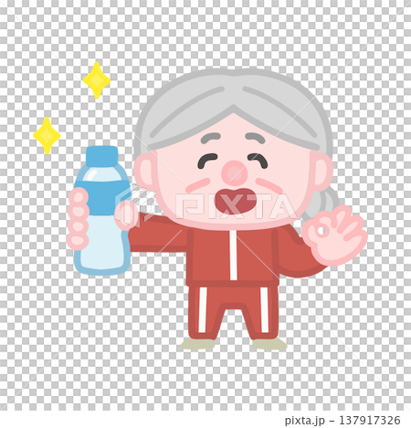 A set of cute illustrations of elderly women in gym clothes exercising. A set of cute illustrations of elderly women in gym clothes exercising. 137917326