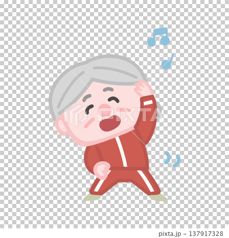 一組可愛的老年女性穿著運動服鍛鍊的插圖。 137917328