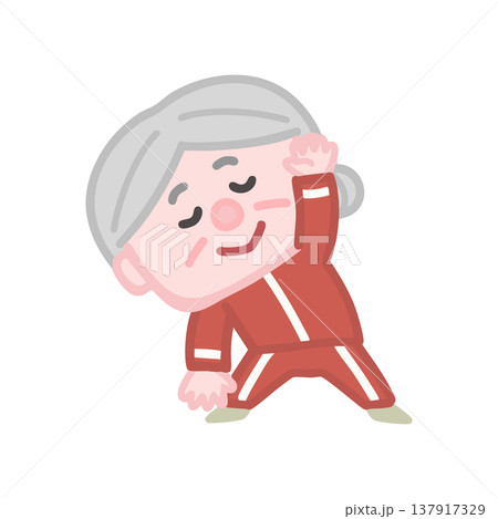 体操服を着た可愛い高齢者女性の運動イラストセット 137917329