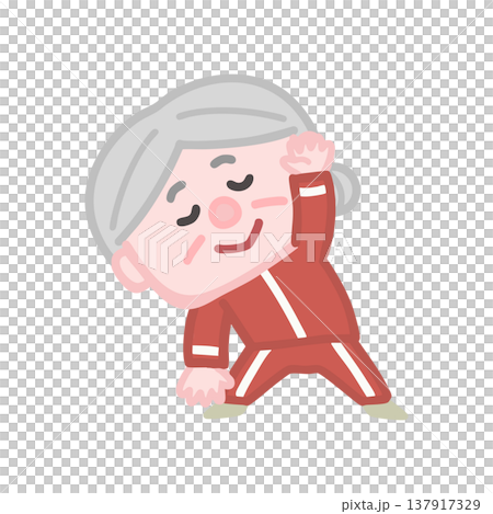 体操服を着た可愛い高齢者女性の運動イラストセット 137917329