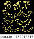 Yellow Bat Neon. Yellow Bat Icon Line Neon. Yellow Bat Neon Signboard Icon. Yellow Bat Neon Icon. Halloween Neon Yellow Bat Outline Icon Isolated on Black Background. Vector illustration. Elements for 137917816