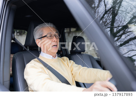 車の運転をしている高齢者ドライバー 137917893