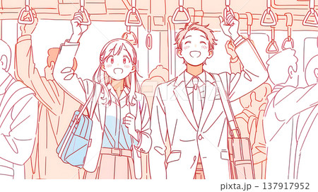 満員電車で通勤する共働きの若い夫婦 137917952