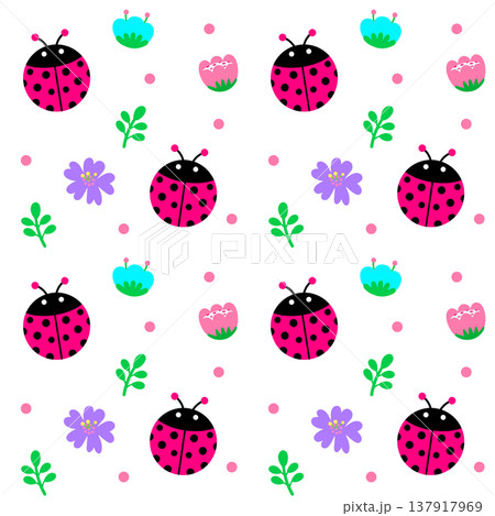 Sweet Spring Ladybug Floral Garden Seamless Pattern Sweet Spring Ladybug Floral Garden Seamless Pattern 137917969