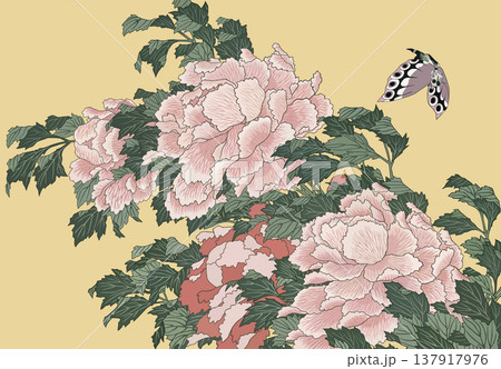 葛飾北斎/牡丹に蝶 葛飾北斎/牡丹に蝶 137917976