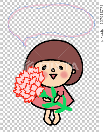 大きなカーネーションを持ったおかっぱボブの女の子の吹き出し 137918775