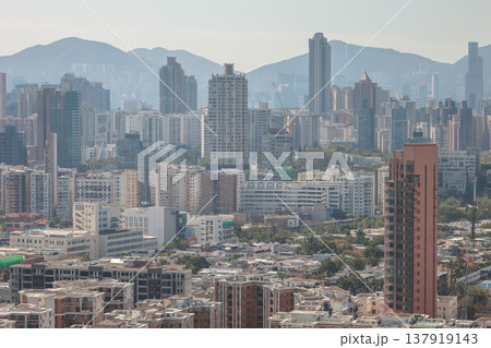 Expansive Kowloon City District Spreads Beneath Mountainous Horizon March 16 2026 137919143