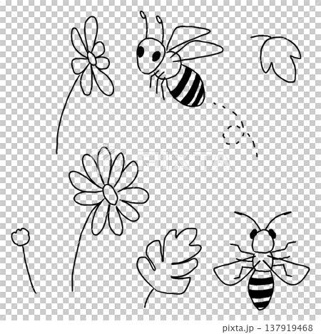 可愛的手繪蜜蜂線條藝術插圖 可愛的手繪蜜蜂線條藝術插圖 137919468