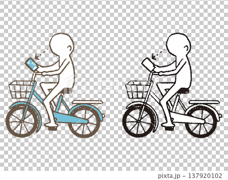 スマホを見ながら自転車に乗る人 スマホを見ながら自転車に乗る人 137920102