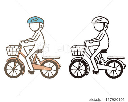 ヘルメットをして自転車に乗る人 137920103