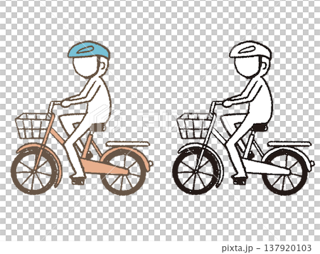 ヘルメットをして自転車に乗る人 137920103