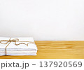 Eco-friendly paper waste recycling concept with copy space on wooden background 137920569