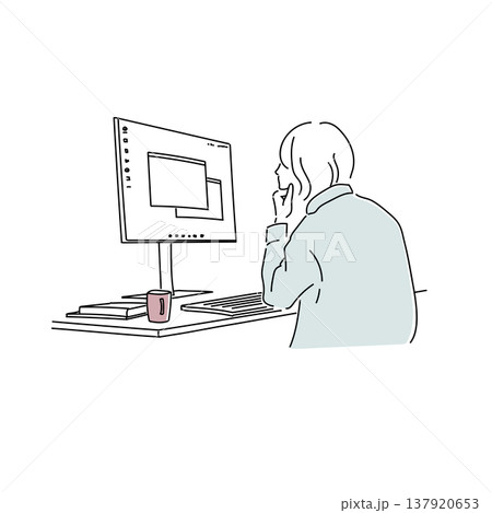 デスクトップパソコンで作業しながら電話する男性 オフィスワークのイラスト 137920653