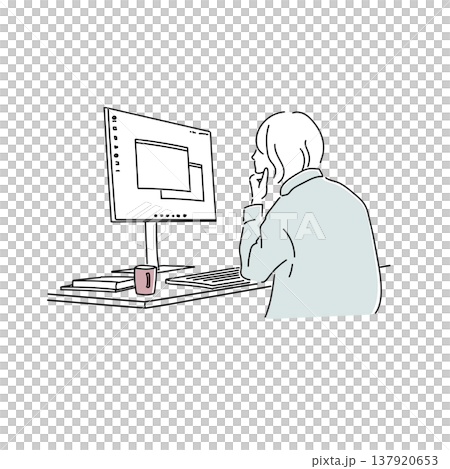 デスクトップパソコンで作業しながら電話する男性 オフィスワークのイラスト 137920653