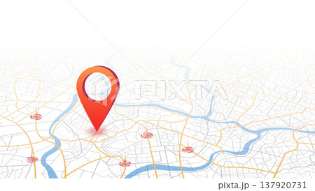Perspective map background with large red pin and target zones. Vector illustration. 137920731