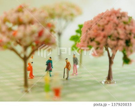 桜並木を歩く人々 137920833
