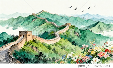 watercolor landscape with castle on mountain watercolor landscape with castle on mountain 137920964