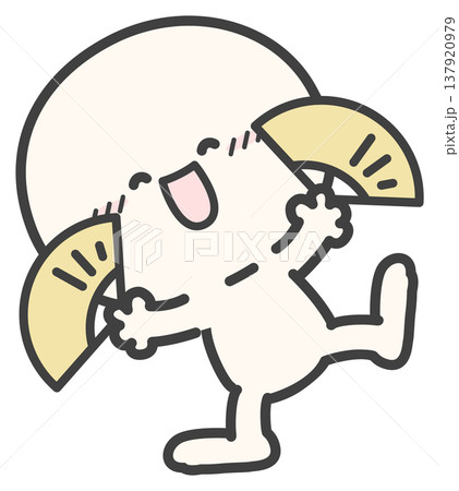 シンプルな人物、かわいい棒人間のイラスト、喜びの表情と扇子、白背景のベクターイラスト 137920979