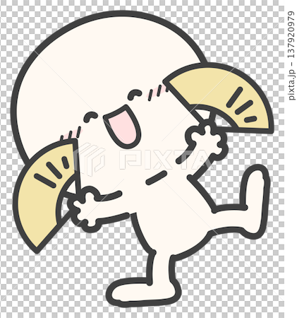 Simple character, cute stick figure illustration, joyful expression and fan, vector illustration on a white background. 137920979