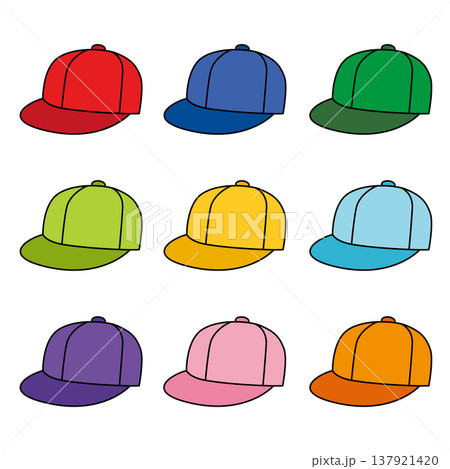 カラフルなキャップセット 帽子アイコン バリエーションイラスト Colorful Cap Set 137921420