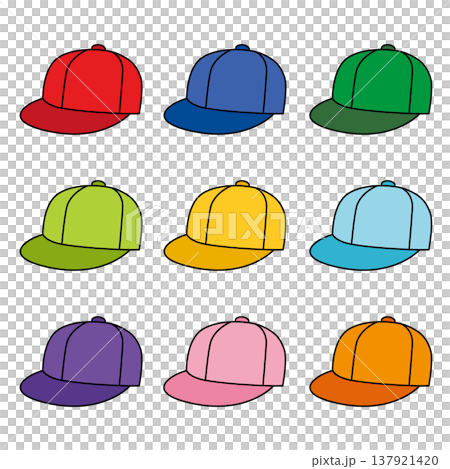カラフルなキャップセット 帽子アイコン バリエーションイラスト Colorful Cap Set 137921420