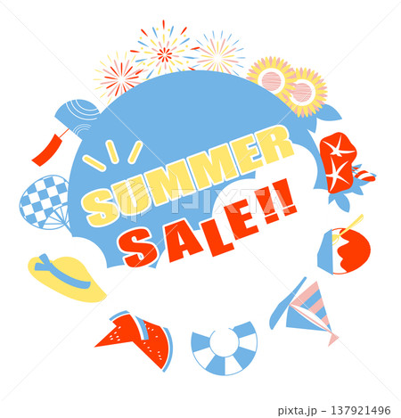 夏モチーフを使ったサマーセールのイラスト素材 137921496