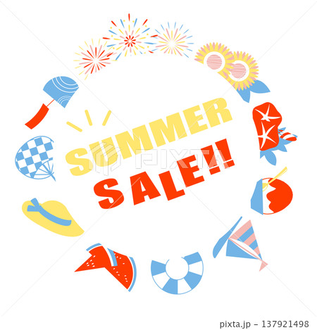 夏モチーフを使ったサマーセールのイラスト素材 137921498