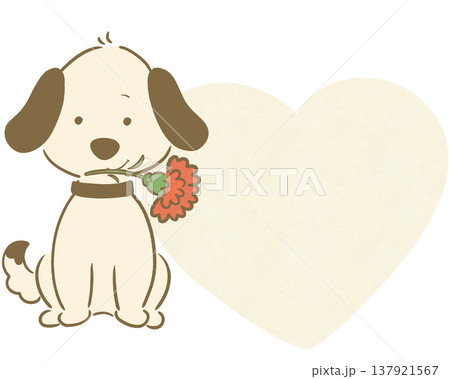 母の日 カーネーションを持った犬 ハートフレーム2 母の日 カーネーションを持った犬 ハートフレーム2 137921567