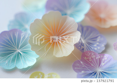 やわらかな色彩で広がる春の紙の花と優しい空間 やわらかな色彩で広がる春の紙の花と優しい空間 137921791