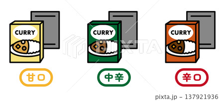 レトルトカレーのイラスト。レトルト、カレーライス、パックのベクター素材。非常食や備蓄、インスタント。 137921936