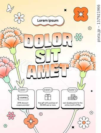 May Family Month Carnation Flower Event Banner with Discount Coupons and Floral Illustration 137921966