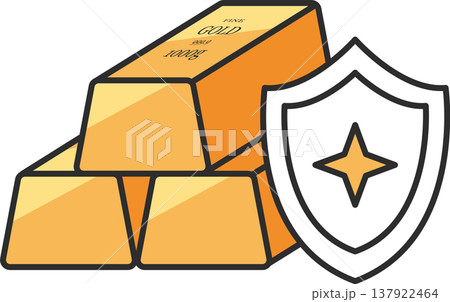 資産を防衛する　ゴールドバーと盾のイラスト 137922464
