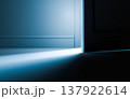Light Shines Through Slightly Open Door in Dark Room, Concept Background 137922614