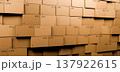 Stacked Cardboard Boxes Wall 3D Render Logistics Warehouse, Concept Background 137922615