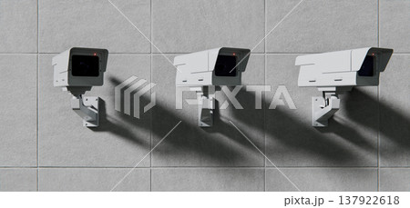 Three security CCTV cameras mounted on wall, security background Three security CCTV cameras mounted on wall, security background 137922618