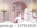 Surreal Dream Pink Baroque Hall with Clouds Heaven Fantasy Portal, 3D Render 137922620