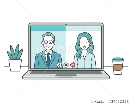 オンライン面談を行うビジネスパーソンのビデオ通話イラスト 137922838
