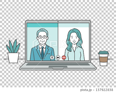 オンライン面談を行うビジネスパーソンのビデオ通話イラスト 137922838