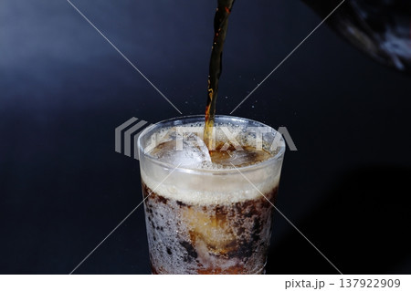 グラスに炭酸弾けるコーラを注ぐ1 グラスに炭酸弾けるコーラを注ぐ1 137922909