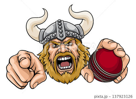 Viking Cricket Ball Sports Team Mascot Man 137923126
