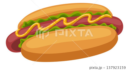 Hot Dog With Mustard Fast Food Illustration 137923159
