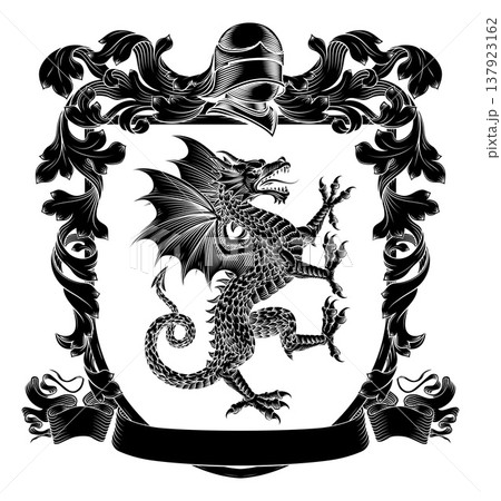 Dragon Coat of Arms Family Crest Heraldic Shield 137923162