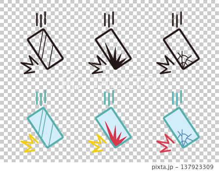 一組描繪智慧型手機跌落、故障和螢幕破裂的插圖。 一組描繪智慧型手機跌落、故障和螢幕破裂的插圖。 137923309