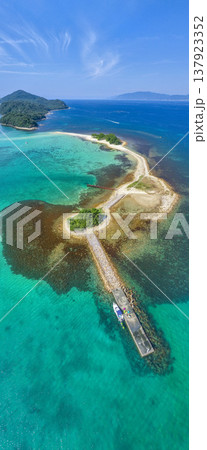 北陸のハワイ・福井県敦賀市の無人島「水島」のドローン空撮。観光PR、景勝地紹介に。 137923352