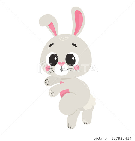 Easter bunny vector character lying on side, smiling cartoon rabbit isolated on light background, adorable spring holiday animal for kids design, greeting cards, stickers, nursery decor Easter bunny vector character lying on side, smiling cartoon rabbit isolated on light background, adorable spring holiday animal for kids design, greeting cards, stickers, nursery decor 137923414
