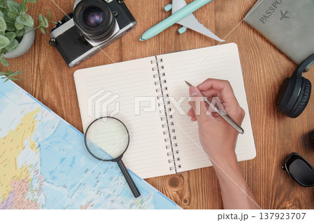 Travel planning with notebook and map Travel planning with notebook and map 137923707