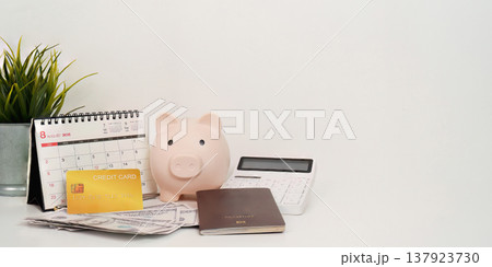 Financial planning with piggy bank, credit card, and calendar Financial planning with piggy bank, credit card, and calendar 137923730