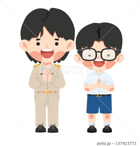 Teacher and Student Thai Greeting Wai Gesture 137923772