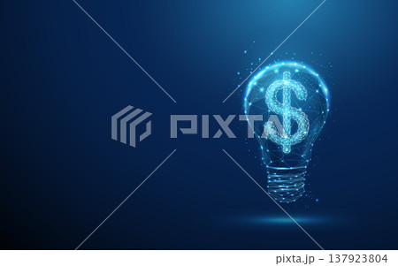 3d blue light bulb with dollar sign inside. Business innovation, financial opportunity, startup monetization, investment insight, money-making strategy concept. 3d blue light bulb with dollar sign inside. Business innovation, financial opportunity, startup monetization, investment insight, money-making strategy concept. 137923804